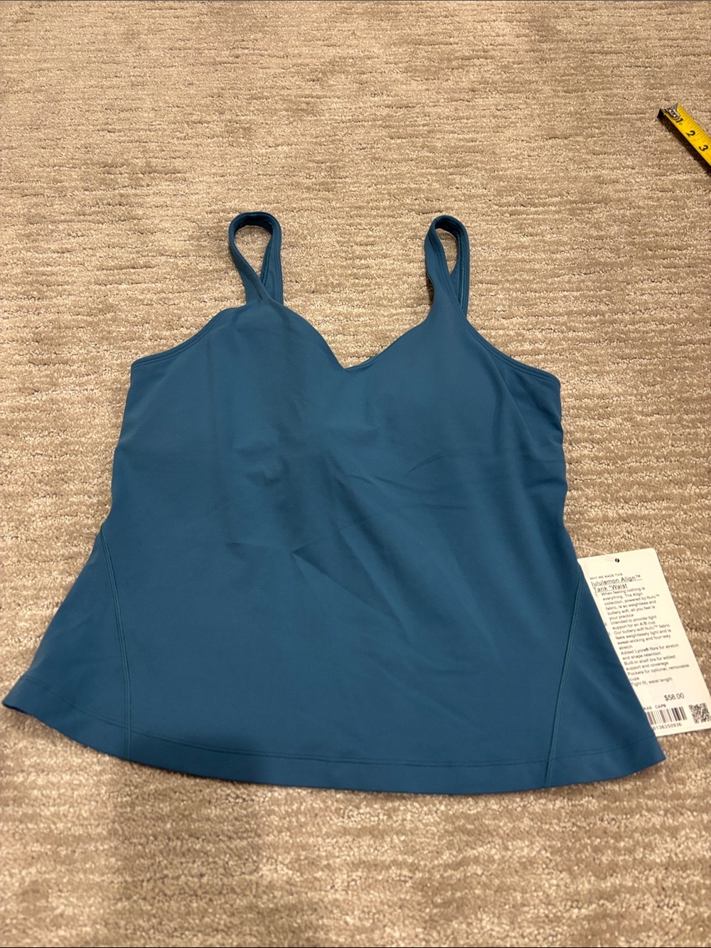 NWT Lululemon align tank waist. Size 10. Color is capture blue.